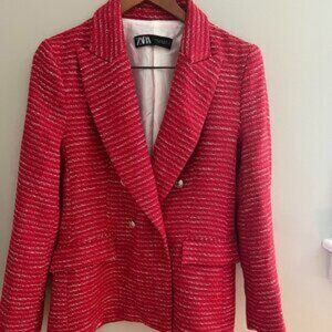 Zara Red Textured Blazer